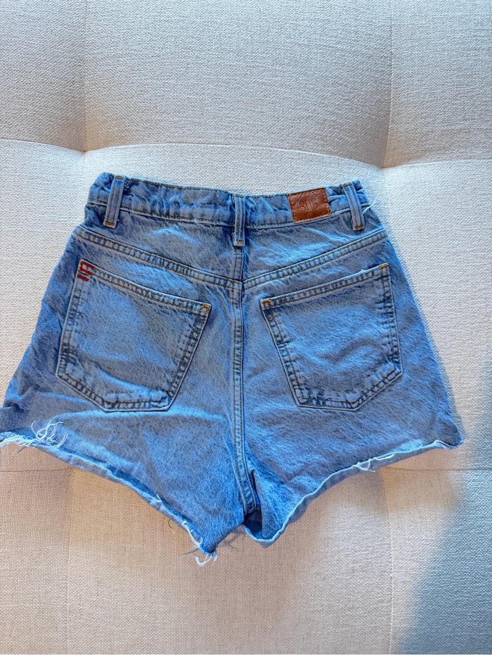 BDG Light Blue High-Rise Frayed Hem Denim Shorts - Picture 2 of 3
